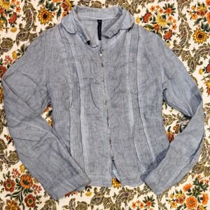 Inizio Women's Cloud Gray 100% Linen Zip Up Jacket Made in Italy Size M